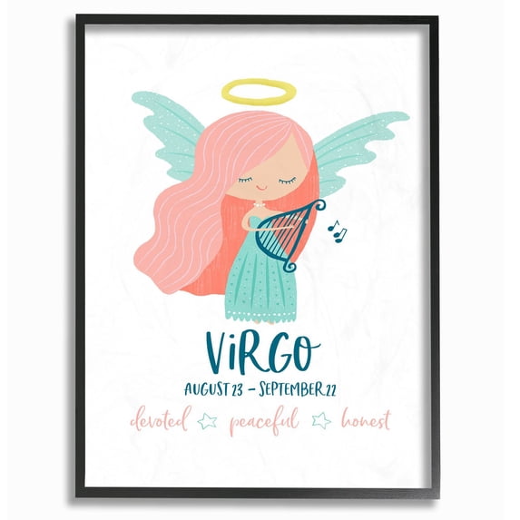 Fun Modern Zodiac Virgo Angel Framed Giclee Texturized Art, 11 x 1.5 x 14