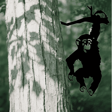 Fun Monkey Hanging on Branch Metal Garden Stake - Outdoor Yard Art Decor, Animal Silhouette Statue for Patio Lawn or Park  for Home & Garden - Christmas Halloween Decor, Garden Sculptures