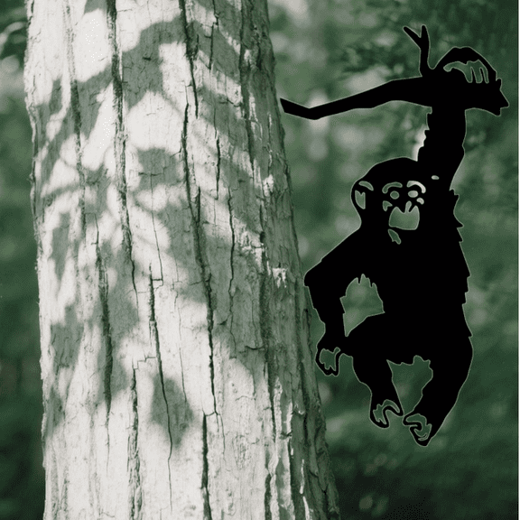 Fun Monkey Hanging on Branch Metal Garden Stake - Outdoor Yard Art Decor, Animal Silhouette Statue for Patio Lawn or Park  for Home & Garden - Christmas Halloween Decor, Garden Sculptures