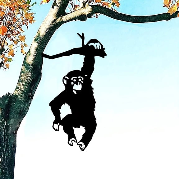 Fun Monkey Hanging on Branch Metal Garden Stake - Outdoor Yard Art Decor, Animal Silhouette Statue for Patio, Lawn, or Park, Outdoor Decor, Garden Sculptures, Backyard Ideas, Patio Accessories