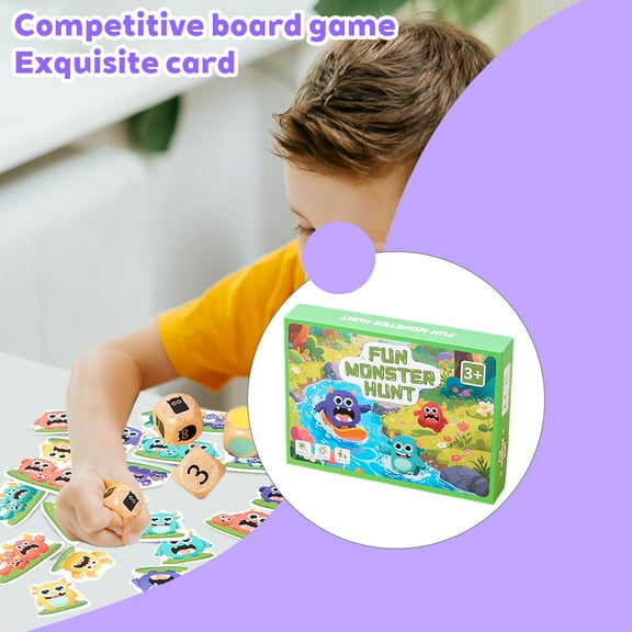 Fun Monster Hunt Wooden Board Game Set, Interactive Competitive Family Game With 36 Cards And 3 Dice, Safe Eco-Friendly Wood For All Ages, Enhancing Observation Reaction Speed