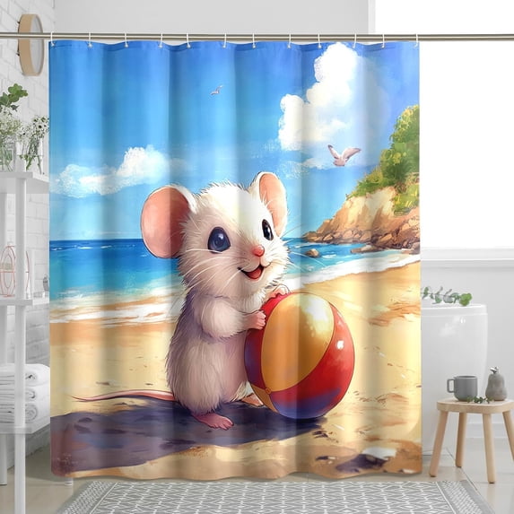 Fun Mouse Shower Curtain, Beach Cartoon Scene Animal Design, Cute ...