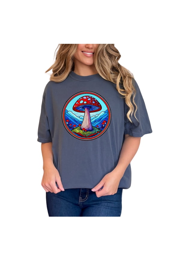 Fun Mushroom Art T-Shirt, Colorful Psychedelic Design, Nature Inspired Tee, Unique Graphic Tee, Cool Gift Tee, Funky Art Shirt, Denim Comfort Colors T-Shirt, Medium
