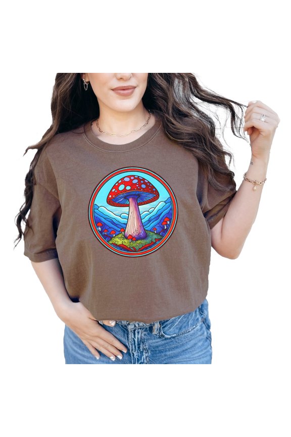 Fun Mushroom Art T-Shirt, Colorful Psychedelic Design, Nature Inspired Tee, Unique Graphic Tee, Cool Gift Tee, Funky Art Shirt, Espresso Comfort Colors T-Shirt, Large
