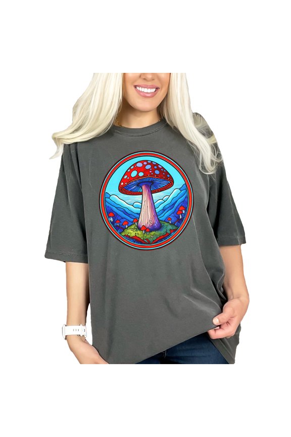 Fun Mushroom Art T-Shirt, Colorful Psychedelic Design, Nature Inspired Tee, Unique Graphic Tee, Cool Gift Tee, Funky Art Shirt, Pepper Comfort Colors T-Shirt, Medium