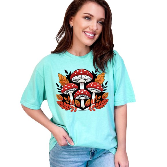 Fun Mushroom T-Shirt, Cute Fungus Shirt, Colorful Mushroom Tee, Boho Mushroom Graphic, Whimsical Mushroom Art, Botanical T-Shirt, Chalky Mint Comfort Colors T-Shirt, XL