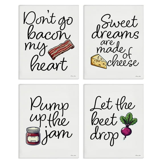Stupell Industries Fun Music Lyric Puns 4 Piece Canvas Wall Art Set, design by Susan Ball