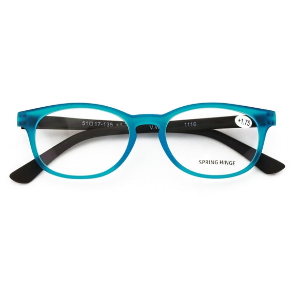Fun Neon Color Spherical Frame Readers Reading Glasses - Matte Translucent Anti Blue Blocker Blue Black +4.00