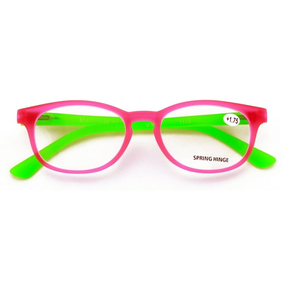Fun Neon Color Spherical Frame Readers Reading Glasses - Matte Translucent Anti Blue Blocker Pink Green +1.25