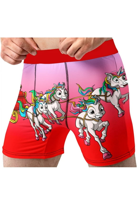 Fun Novelty Boxer Briefs for Men Rainbow Unicorn Santa Christmas Underwear