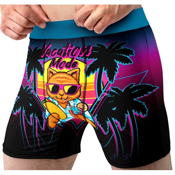 Fun Novelty Boxer Briefs for Men Vacation Mode Kitty Cat Retro Underwear