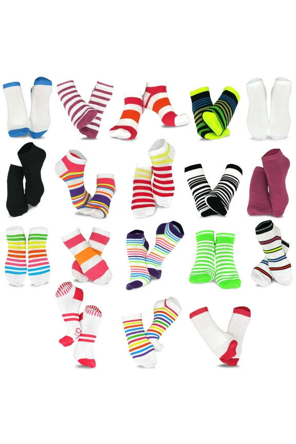 Fun Novelty Bunch of Socks for Women Low Cut Ankle Socks 18 Pairs (Neon Stripes, Colorful Socks)