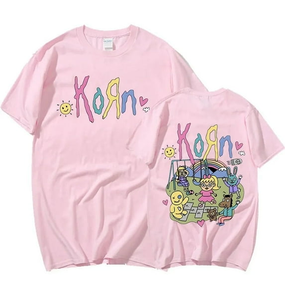 Fun Novelty Personalized Print Men's Women Short Sleeve Tshirts Korn Cartoon Rock Band Music Album Print Cotton T-shirt Unisex Streetwear