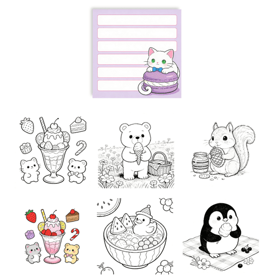 Fun Original Design Sticky Notes (100 Pcs) - Double-Sided Coloring & Writing, 100 Unique Patterns