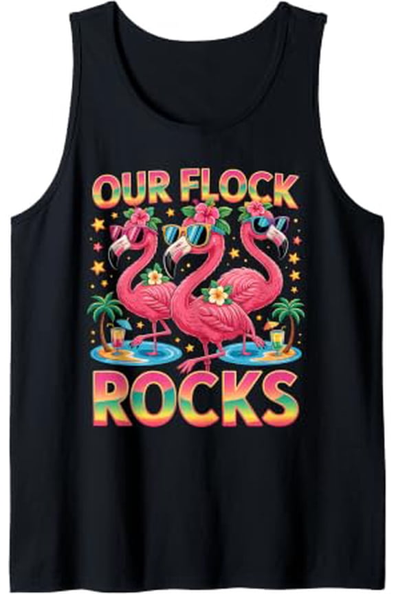 Fun Our Flock Rocks Flamingo Matching Family Vacation Cool Tank Top Size S-3XL