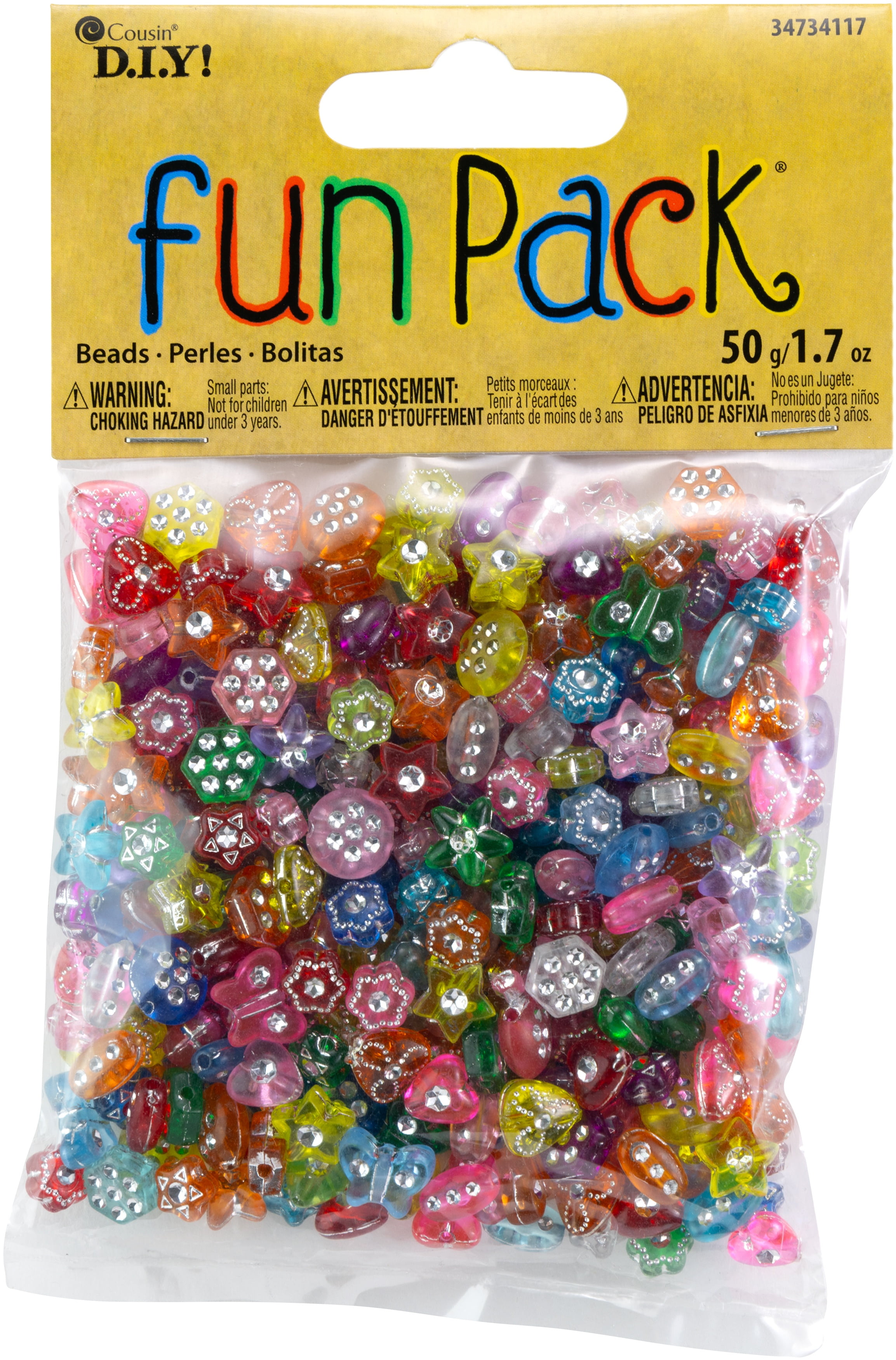 Fun Pack Acrylic Pony Beads, 1.8 oz, Assorted with Rhinestones