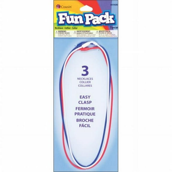 Fun Pack Easy Clasp Rubber Necklaces 16" 3/Pkg-Red, White & Blue, Pk 6, Cousin