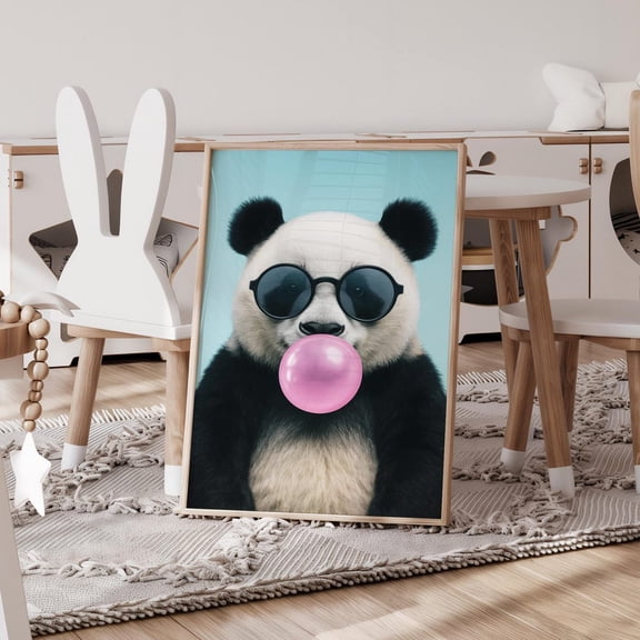 Fun Panda Poster With Bubblegum Cute Animal Wall Artplayful Panda Print Nursery And Room Decor Quirky Idea Poster Wall Art For Decor Present , Poster Only