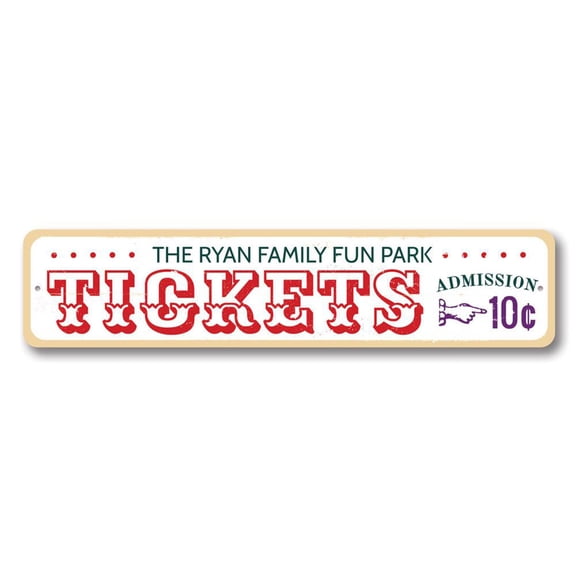 Fun Park Tickets Admission Beach House Aluminum Metal Decor Sign - 4x18 inches