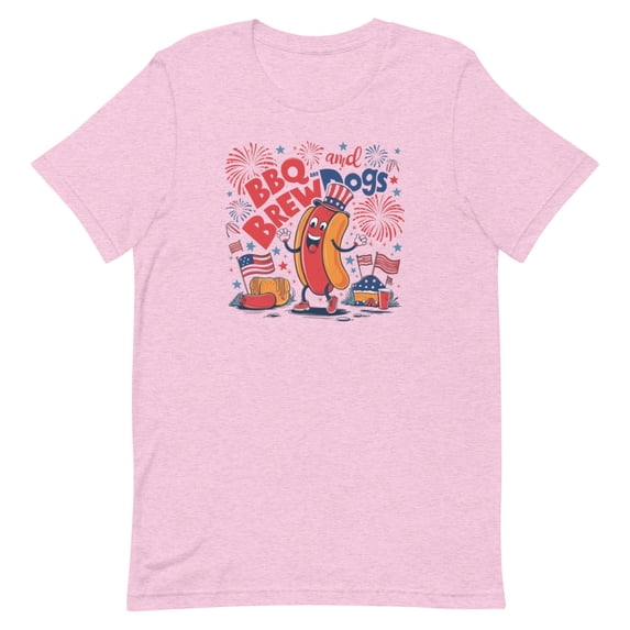 Fun Patriotic BBQ and Brew Hotdog Shirt (Heather Prism Lilac, XS)