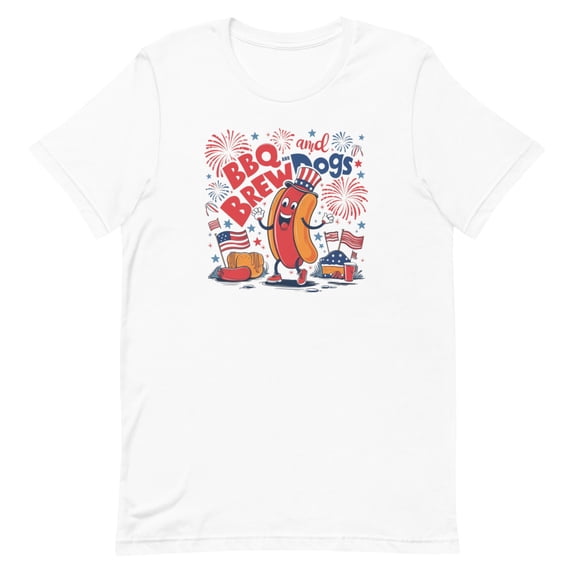 Fun Patriotic BBQ and Brew Hotdog Shirt (White, XL)