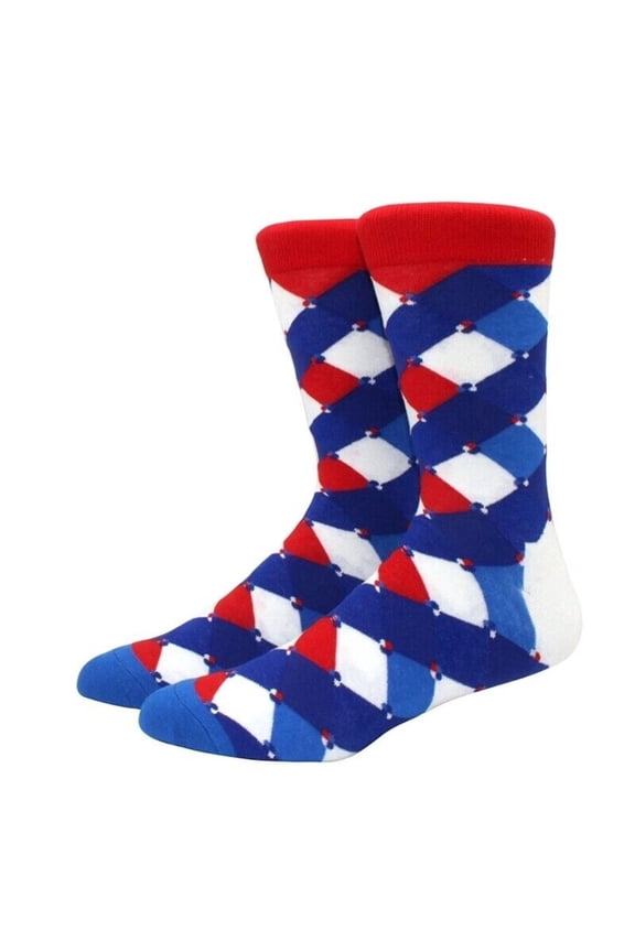 Fun Pattern Socks from the Sock Panda (Red, Blue, White) - Adult Large - Men's Shoe Sizes 8-12