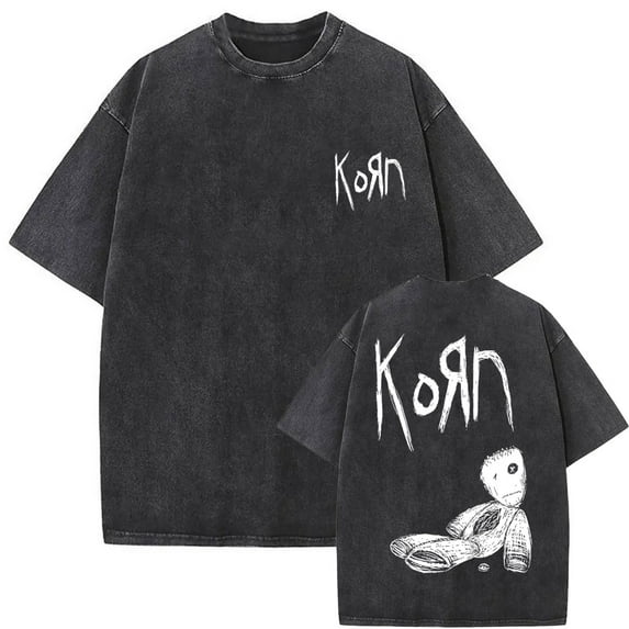 Fun Personalized Print Washed Vintage Rock Band Korn Music T-shirt Serpent Skeleton Graphic T Shirts Men Hip Hop T-shirts Male Tshirt