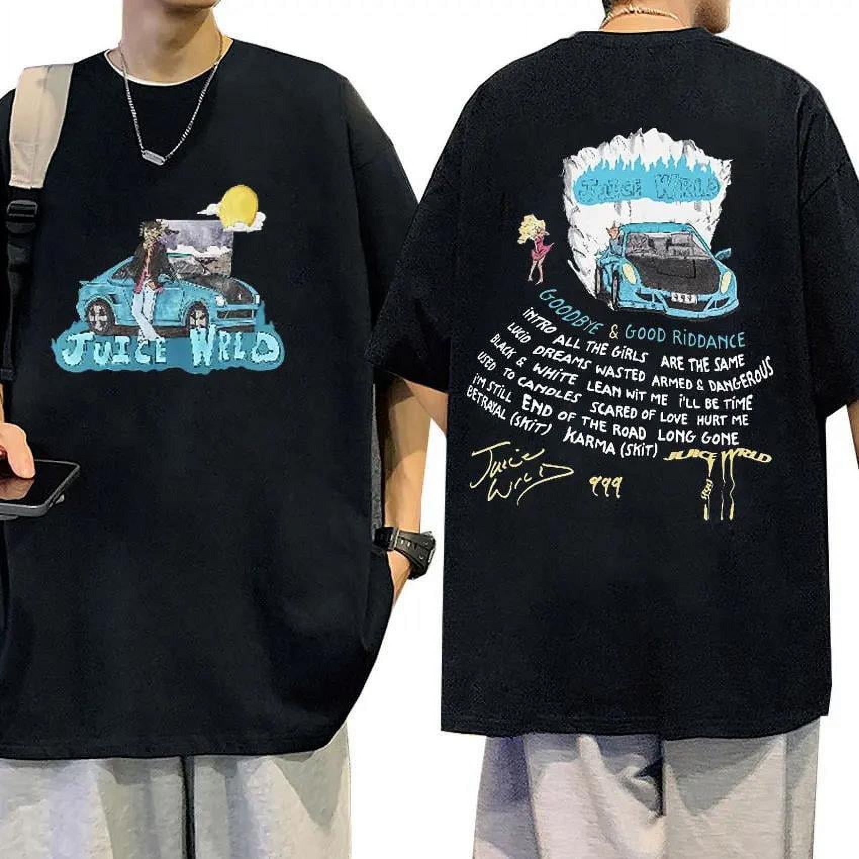 T-shirt Juice WRLD Gris Délavé Stonewashed - Imprimé Hip-hop, Taille Unique Oversized