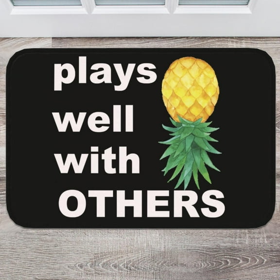 Fun Pineapple Pineapple Rug Super Absorbent Microfiber Kitchen Mat Non Slip Machine Washable Rug Floor Kitchen Bathroom Sink Laundry Room Polyester Carpet,Black,Polyester