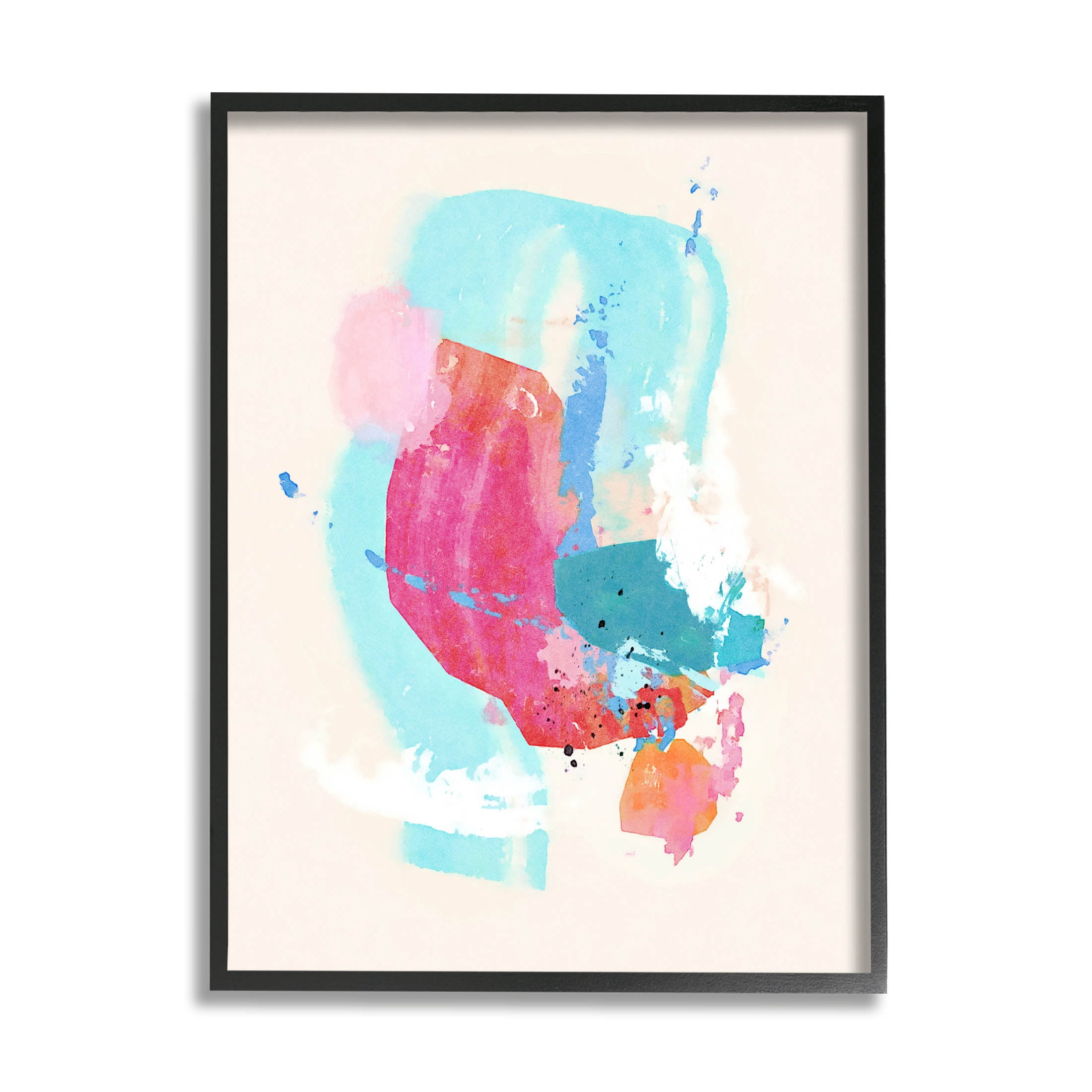 Fun Pink Abstract Strokes Abstract Graphic Art Black Framed Art Print Wall Art