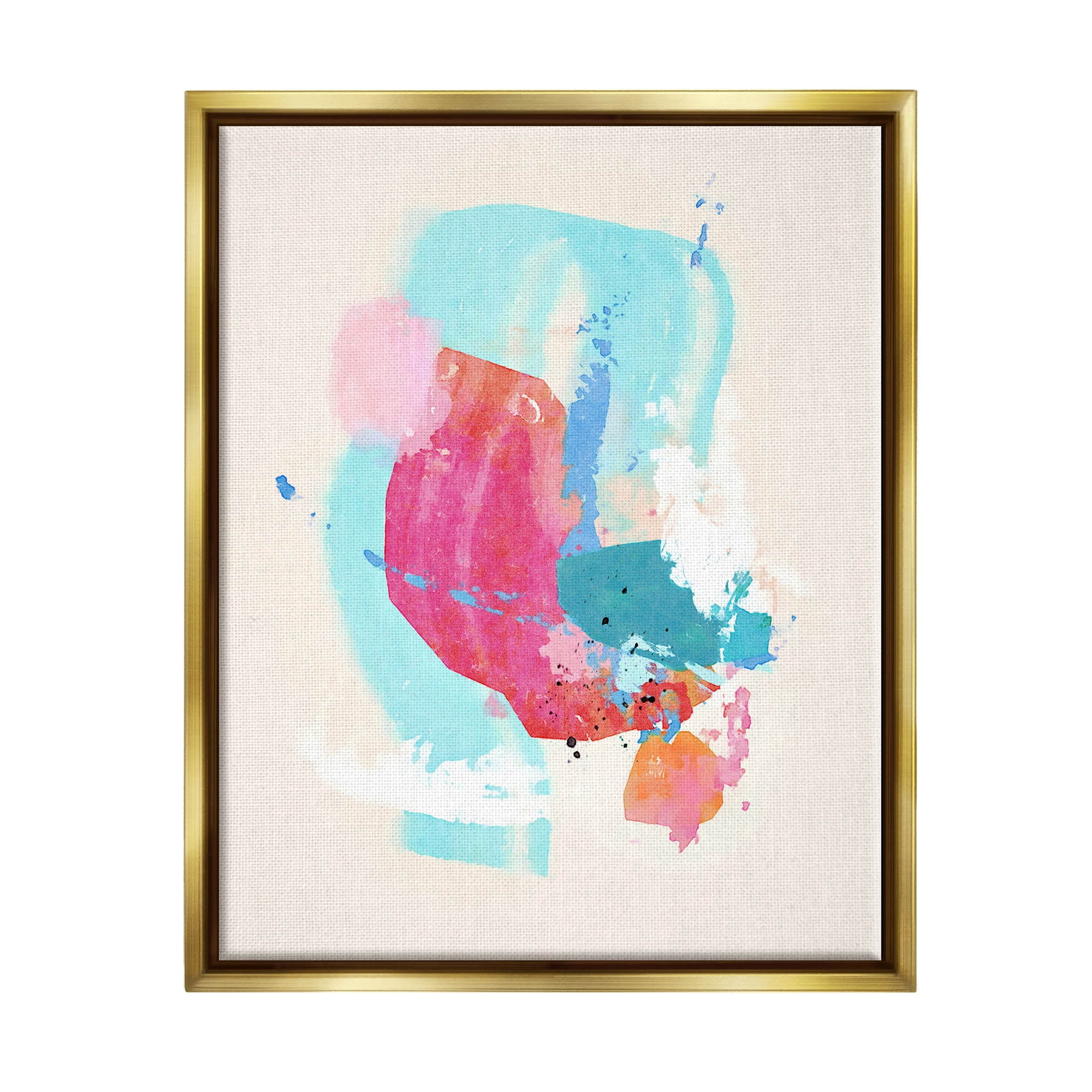Fun Pink Abstract Strokes Abstract Graphic Art Metallic Gold Framed Art Print Wall Art