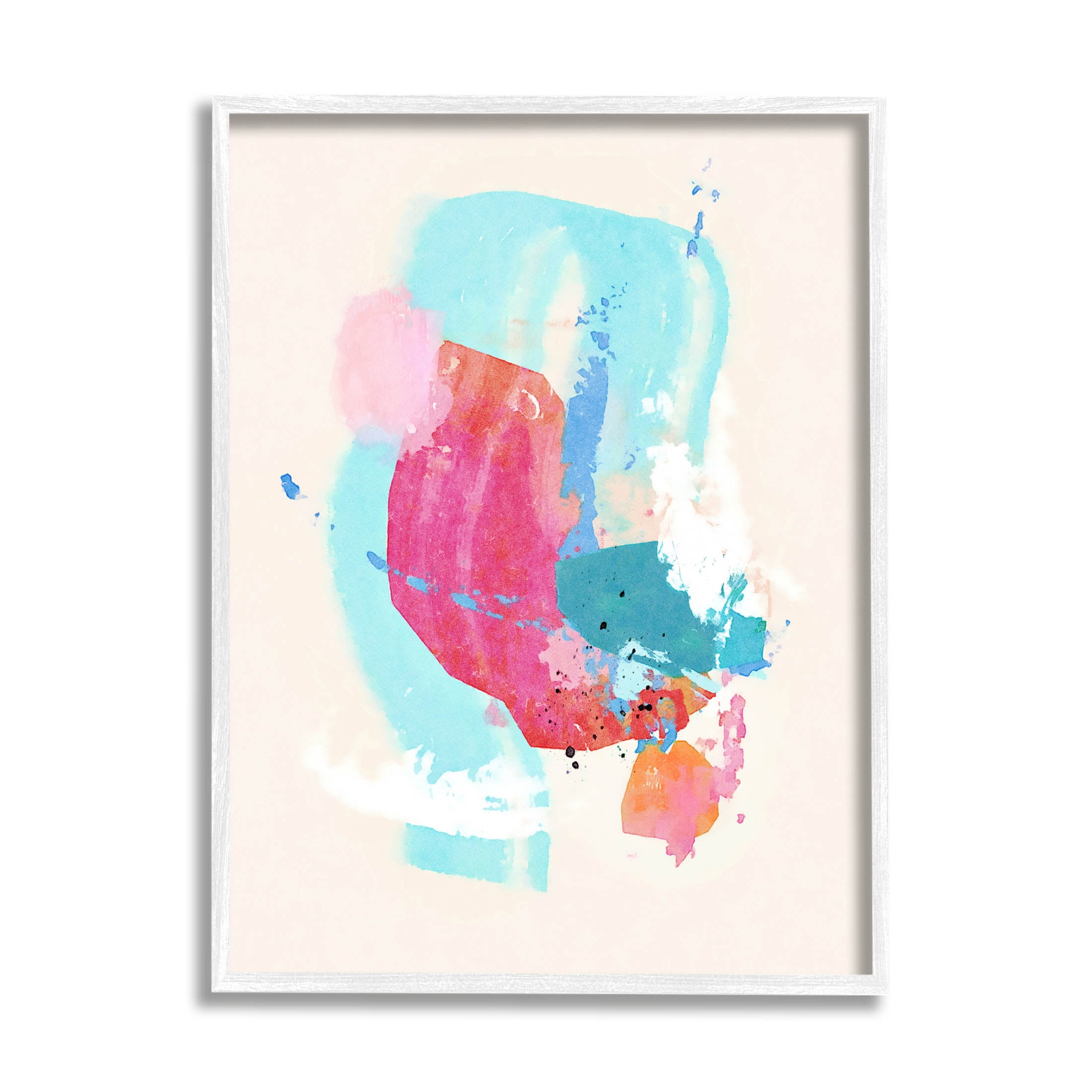 Fun Pink Abstract Strokes Abstract Graphic Art White Framed Art Print Wall Art