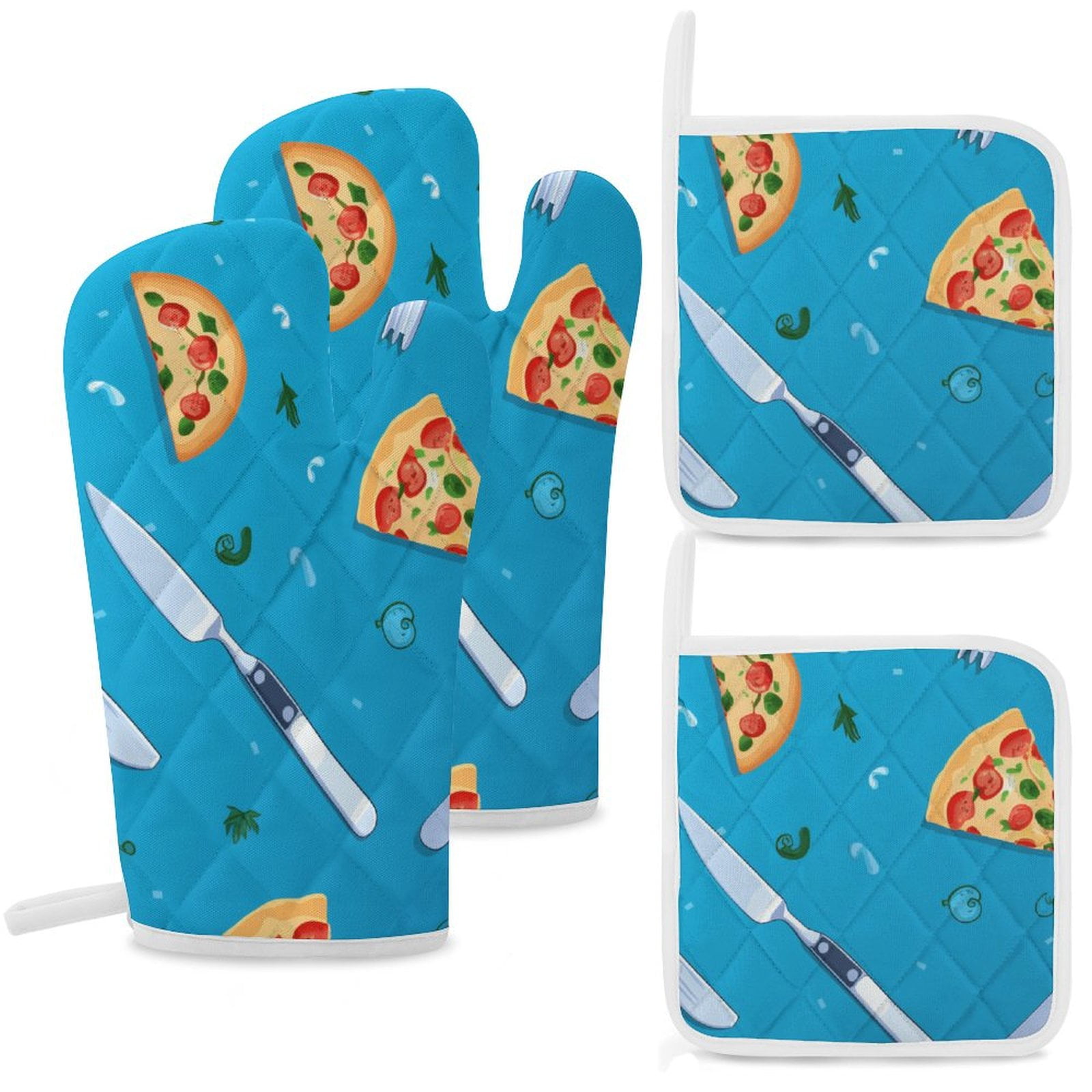 Fun Pizza Insulated Gloves And Pot Mats (four Piece Set)