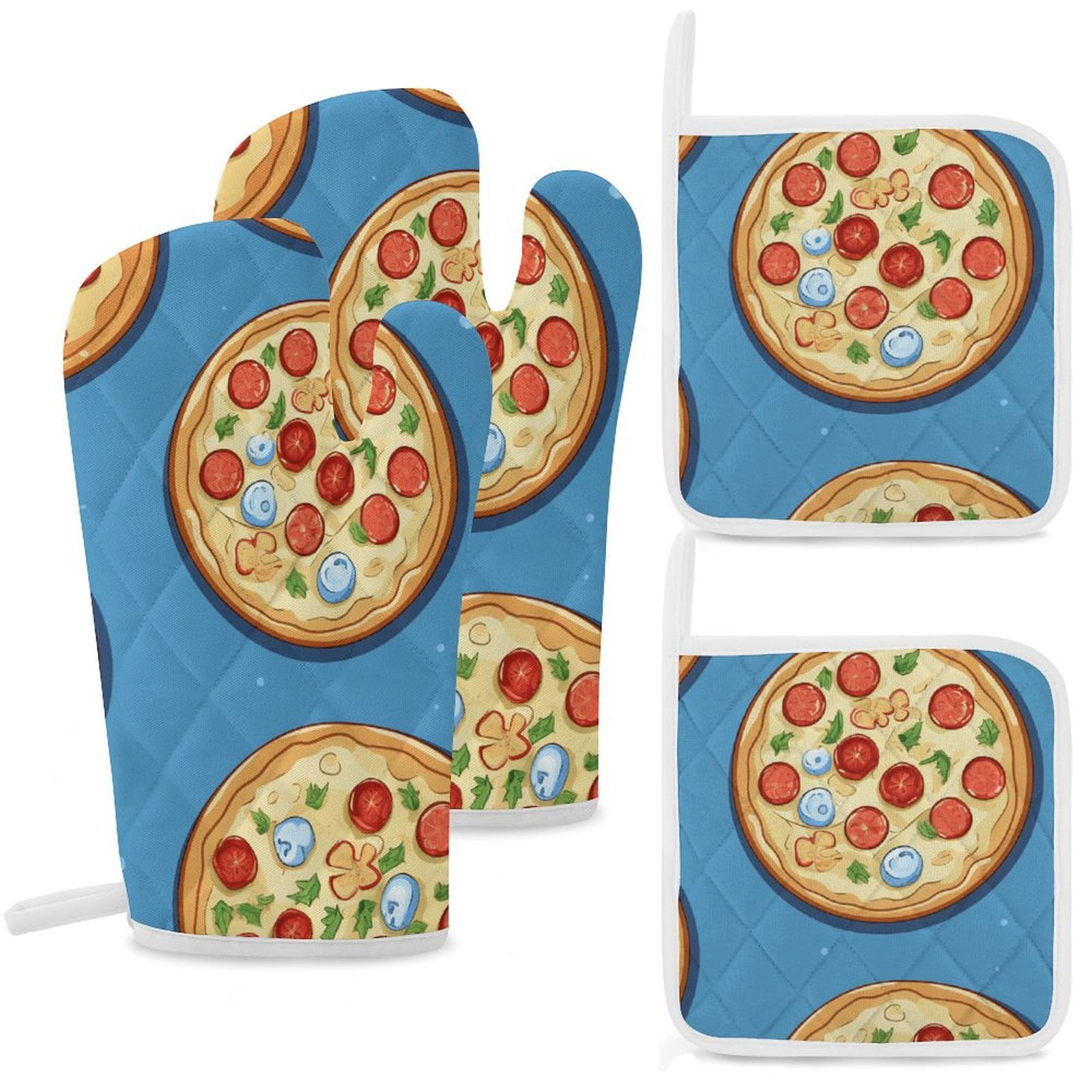 Fun Pizza Insulated Gloves And Pot Mats (four Piece Set)