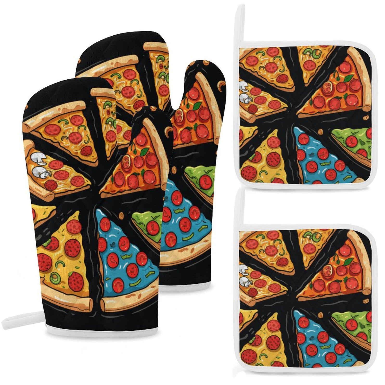 Fun Pizza Oven And Pot Holders Sets, Heat Resistant Pads Kitchen Decor for Cooking Baking BBQ Grilling, Christmas Kitchen Gifts