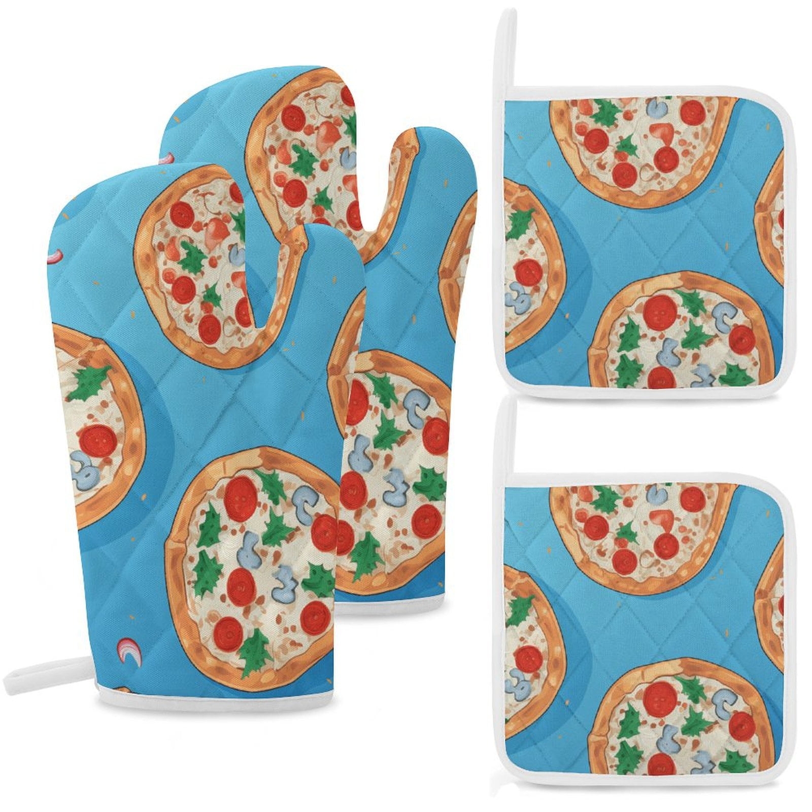 Fun Pizza Oven Mitt And Pot Holder Set Oven Glove for Kitchen Baking Cooking Grilling