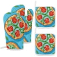 thumbnail image 1 of Fun Pizza Oven Mitts And Pot Holders Sets of 4 Oven Gloves Set Potholders for Kitchen Cooking Baking Grilling Anti Scald Hot Pads And Heat Resistant, 1 of 6