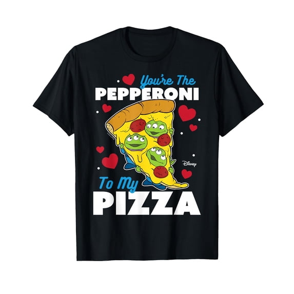 Fun Pizza Slice T-Shirt for Valentine's Day with Cartoon Characters and Hearts