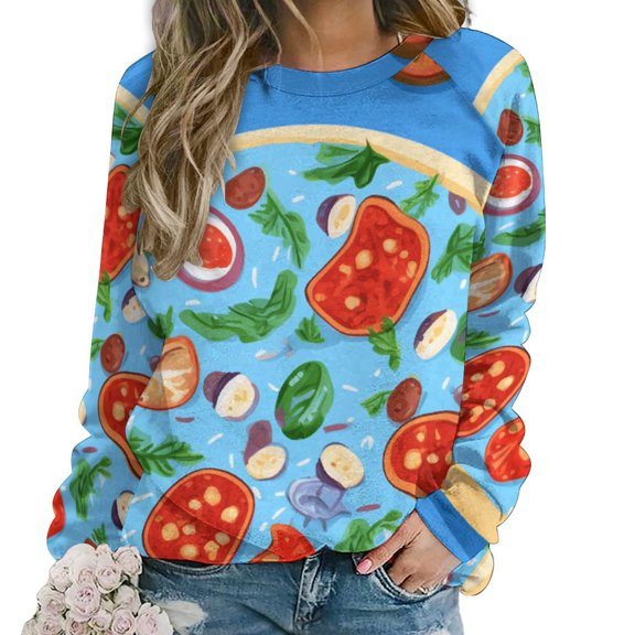 Fun Pizza Women's Floral Printed Sweatshirt Long Sleeve Crewneck Casual Loose Vintage Graphic Pullover Tops