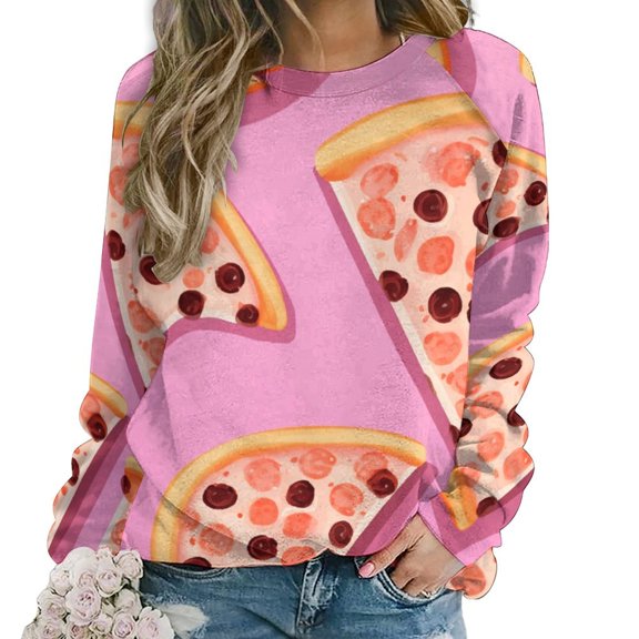 Fun Pizza Women's Floral Printed Sweatshirt Long Sleeve Crewneck Casual Loose Vintage Graphic Pullover Tops