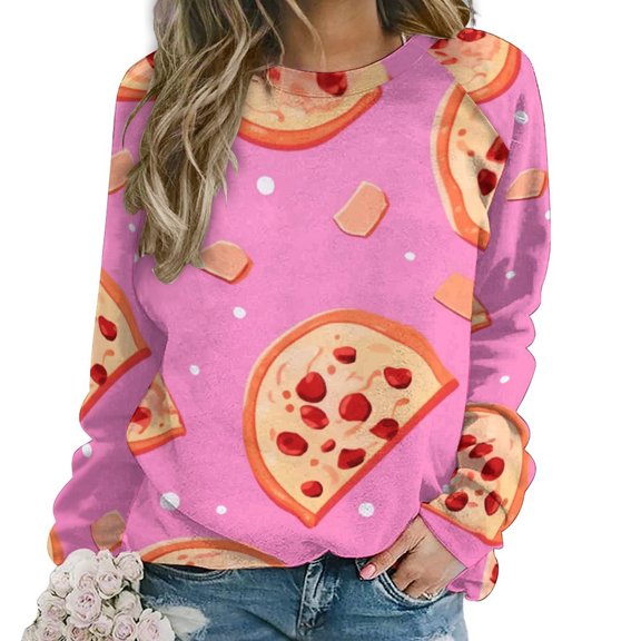Fun Pizza Women's Floral Printed Sweatshirt Long Sleeve Crewneck Casual Loose Vintage Graphic Pullover Tops