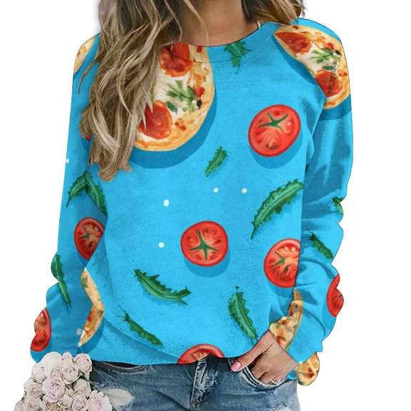 Fun Pizza Women's Floral Printed Sweatshirt Long Sleeve Crewneck Casual Loose Vintage Graphic Pullover Tops
