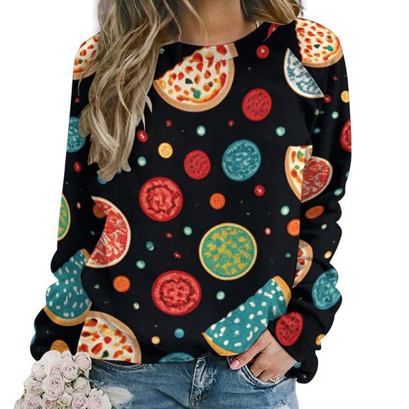Fun Pizza Women's Floral Printed Sweatshirt Long Sleeve Crewneck Casual Loose Vintage Graphic Pullover Tops