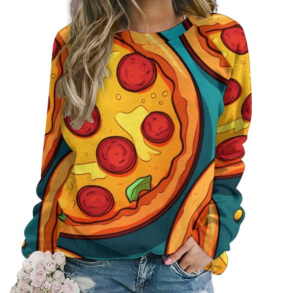 Fun Pizza Women's Floral Printed Sweatshirt Long Sleeve Crewneck Casual Loose Vintage Graphic Pullover Tops