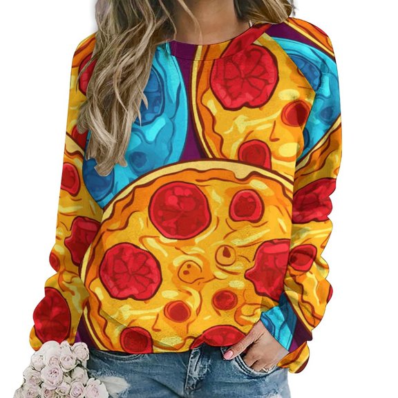 Fun Pizza Women's Floral Printed Sweatshirt Long Sleeve Crewneck Casual Loose Vintage Graphic Pullover Tops