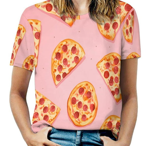Fun Pizza Women's Short Sleeve T-Shirt Crew Neck Casual Summer Trendy Loose Fit Tops
