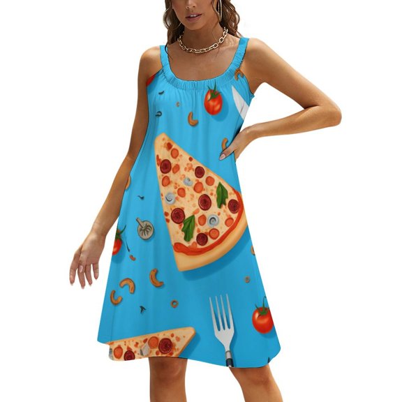 Fun Pizza Women's Summer Dresses 2025 Beach Casual Sleeveless Floral Print Tank Loose Sundress