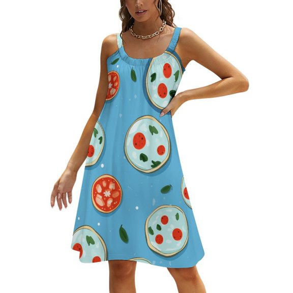 Fun Pizza Women's Summer Dresses 2025 Beach Casual Sleeveless Floral Print Tank Loose Sundress