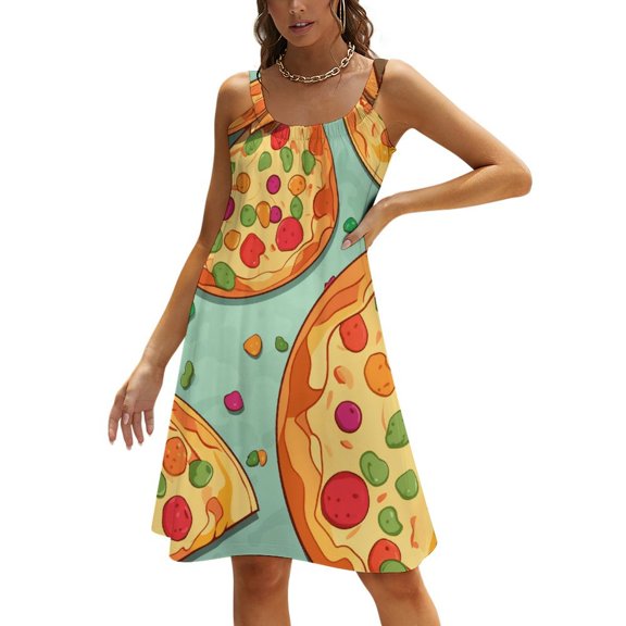Fun Pizza Women's Summer Dresses 2025 Beach Casual Sleeveless Floral Print Tank Loose Sundress