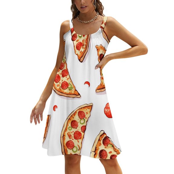 Fun Pizza Women's Summer Dresses 2025 Beach Casual Sleeveless Floral Print Tank Loose Sundress